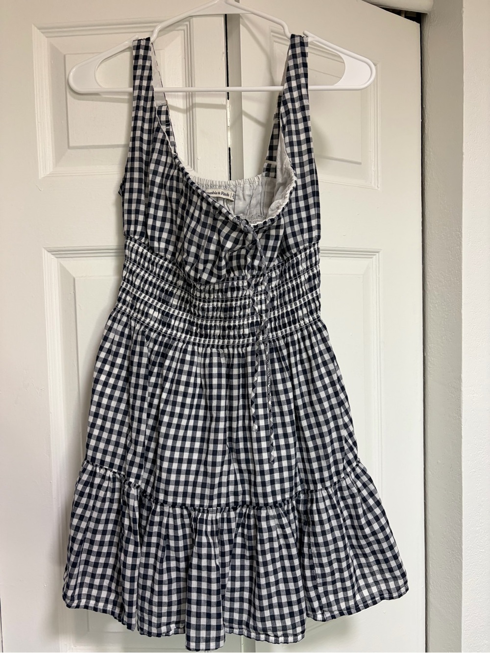 Abercrombie & Fitch Navy and White Gingham Tiered Sundress